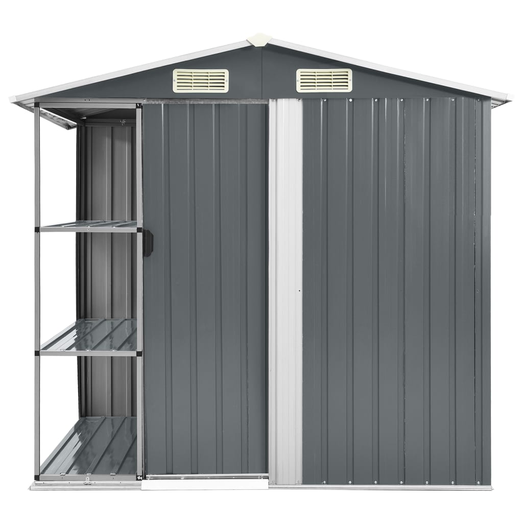 Geräteschuppen mit Regal Grau 205x130x183 cm Eisen verzinkt Lagerschuppen