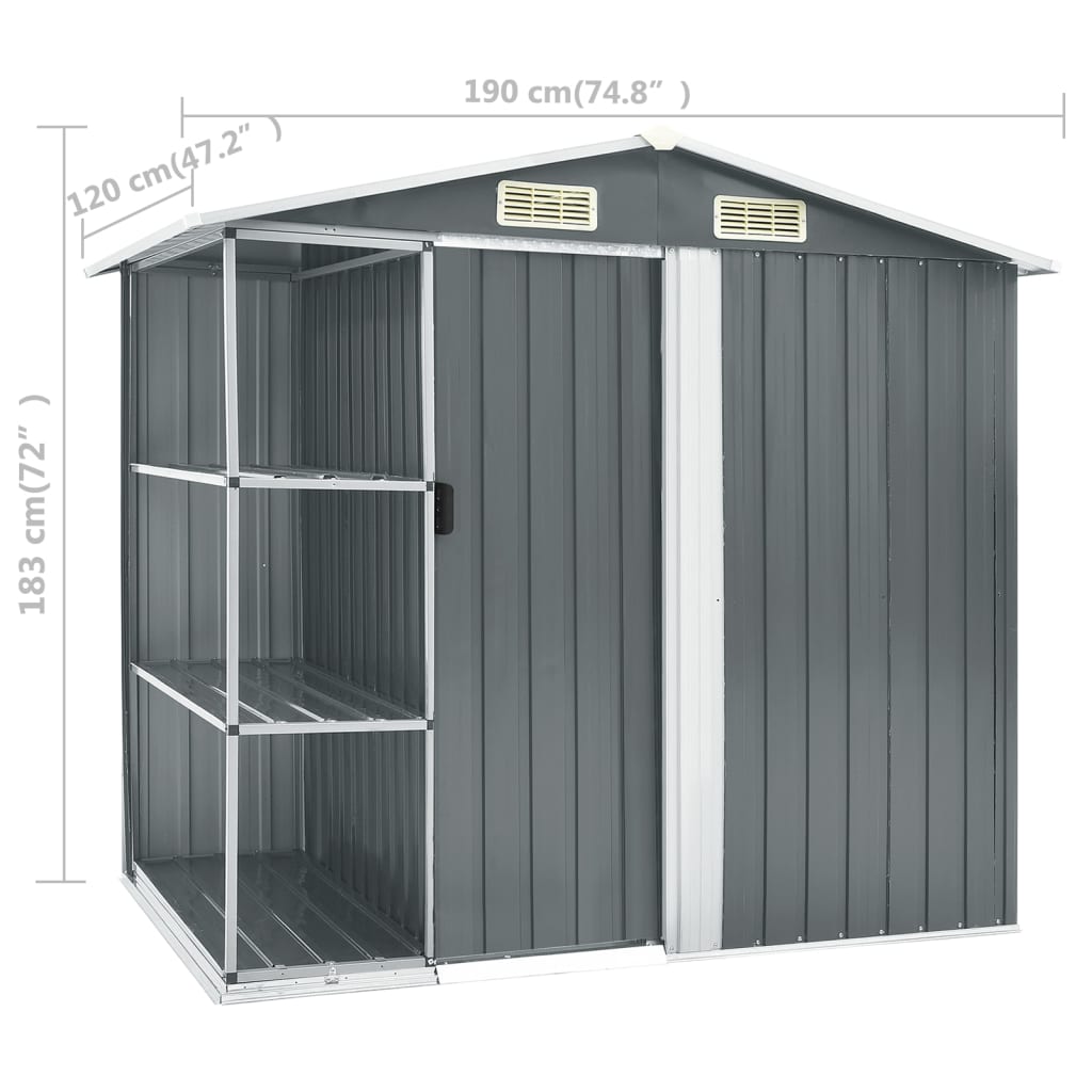 Geräteschuppen mit Regal Grau 205x130x183 cm Eisen verzinkt Lagerschuppen