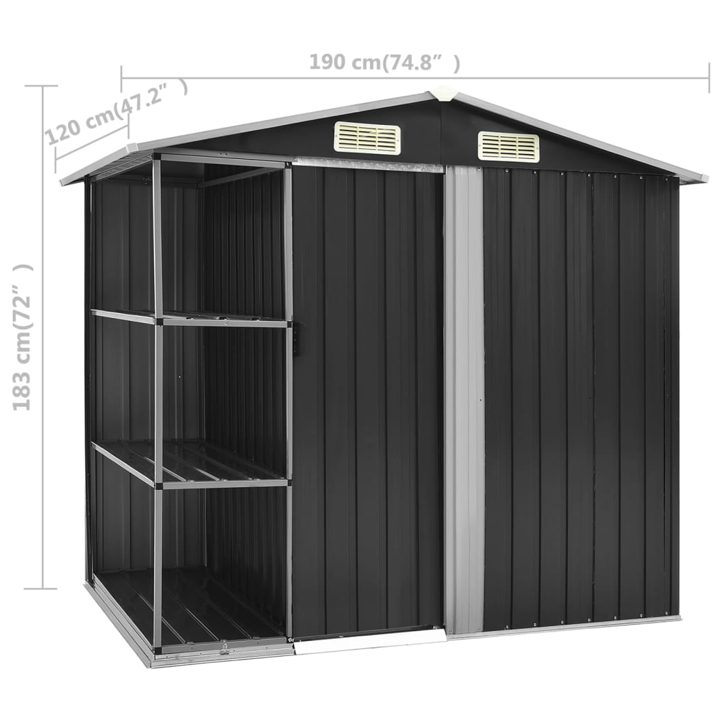 Gartenhaus Geräteschuppen Regal Anthrazit 205x130x183 cm Eisen