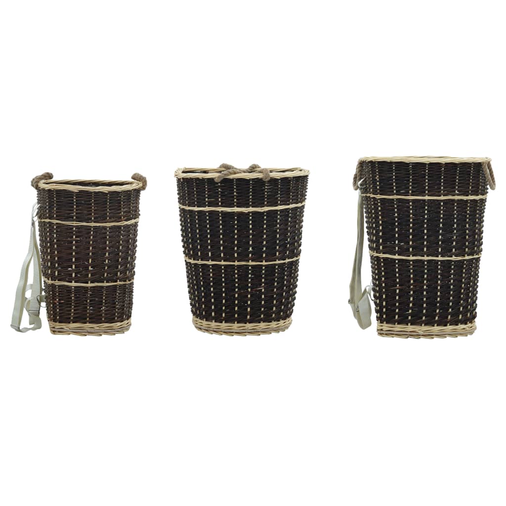 Wooden basket with carrying strap 57 x 51 x 69 cm Natural wicker basket Carrying basket Dark brown