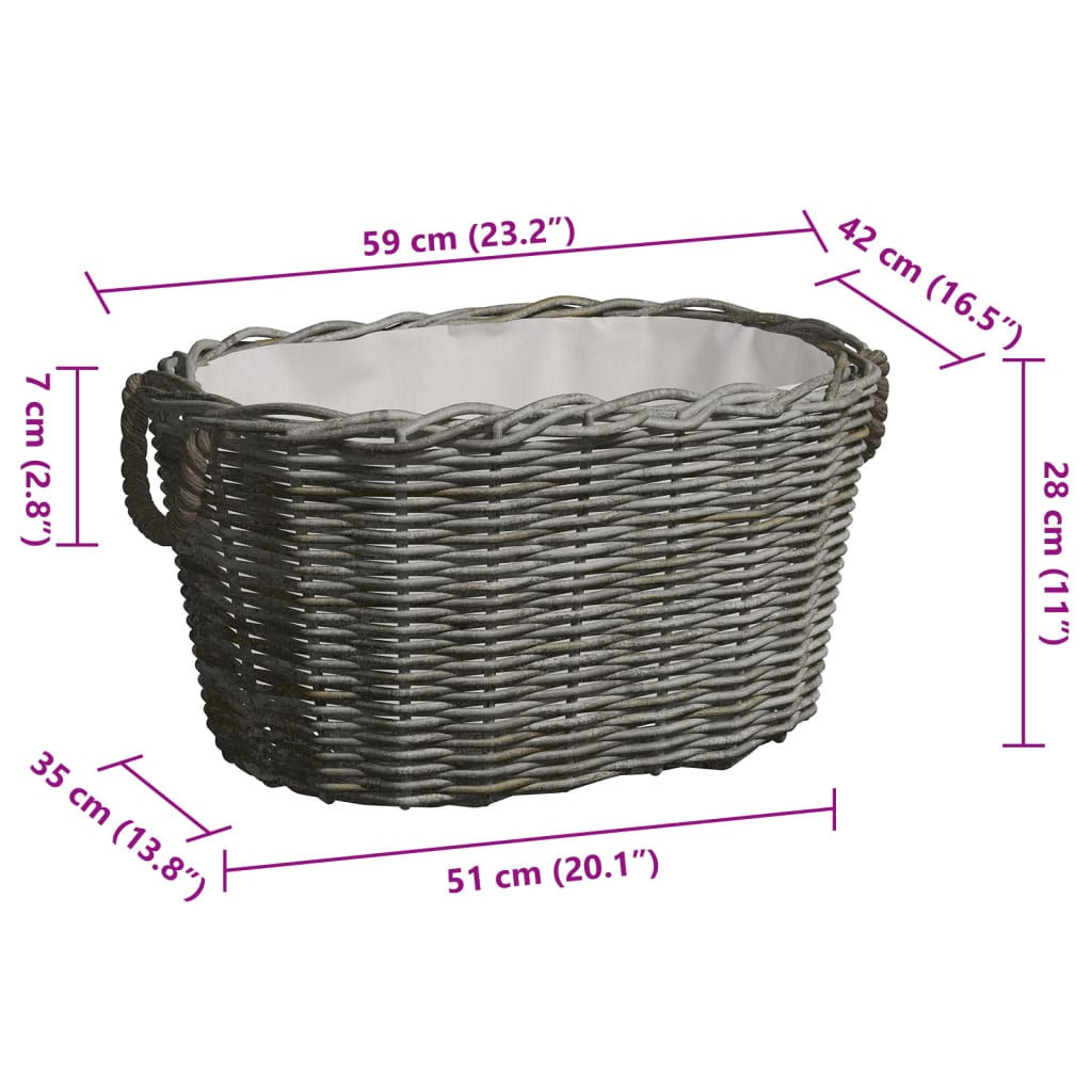 Holzkorb mit Trageriemen 59x42x28 cm Natur Weidekorb Tragekorb Anthrazit