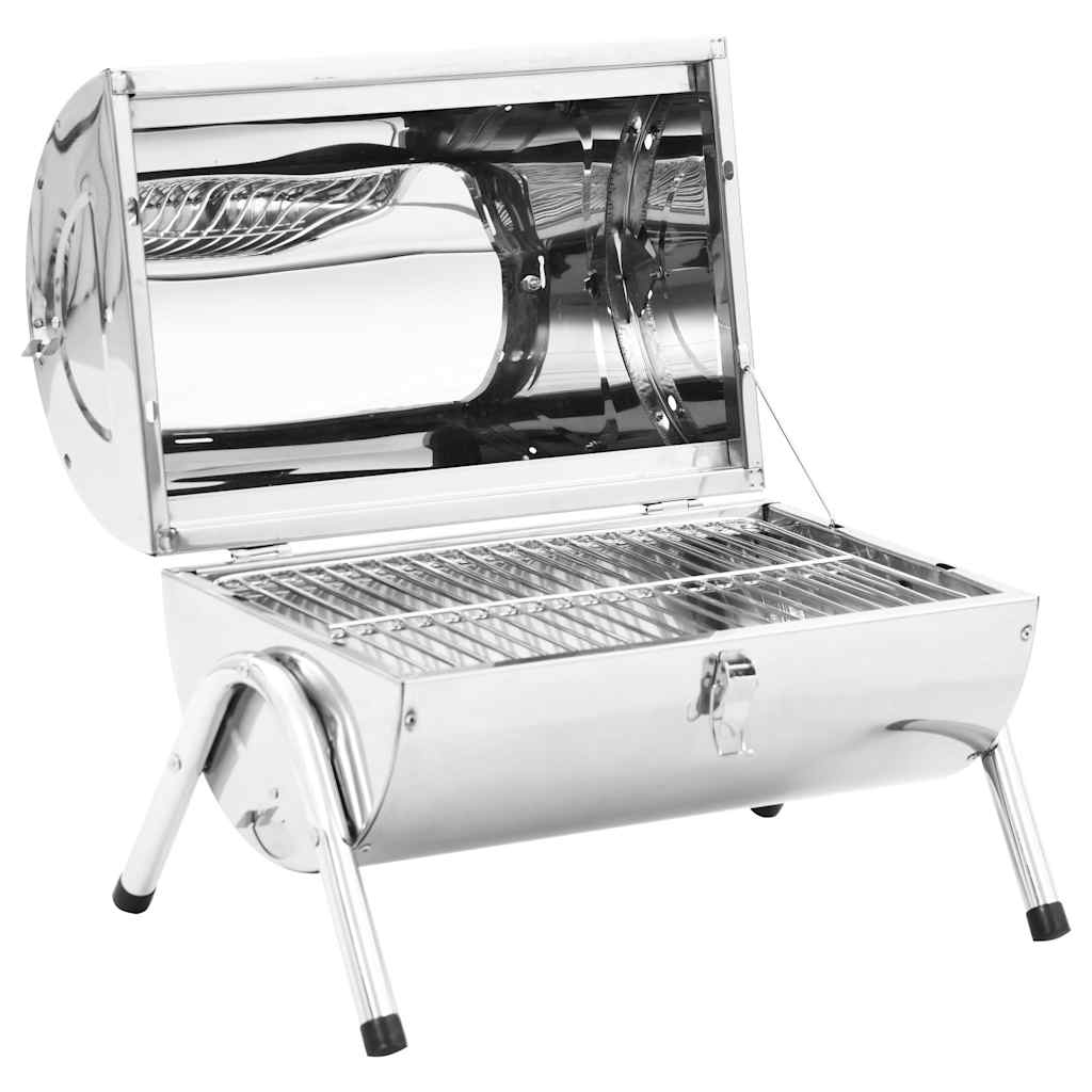 Tragbarer Tisch-Holzkohlegrill Edelstahl Doppelrost 42x30x37 cm silber