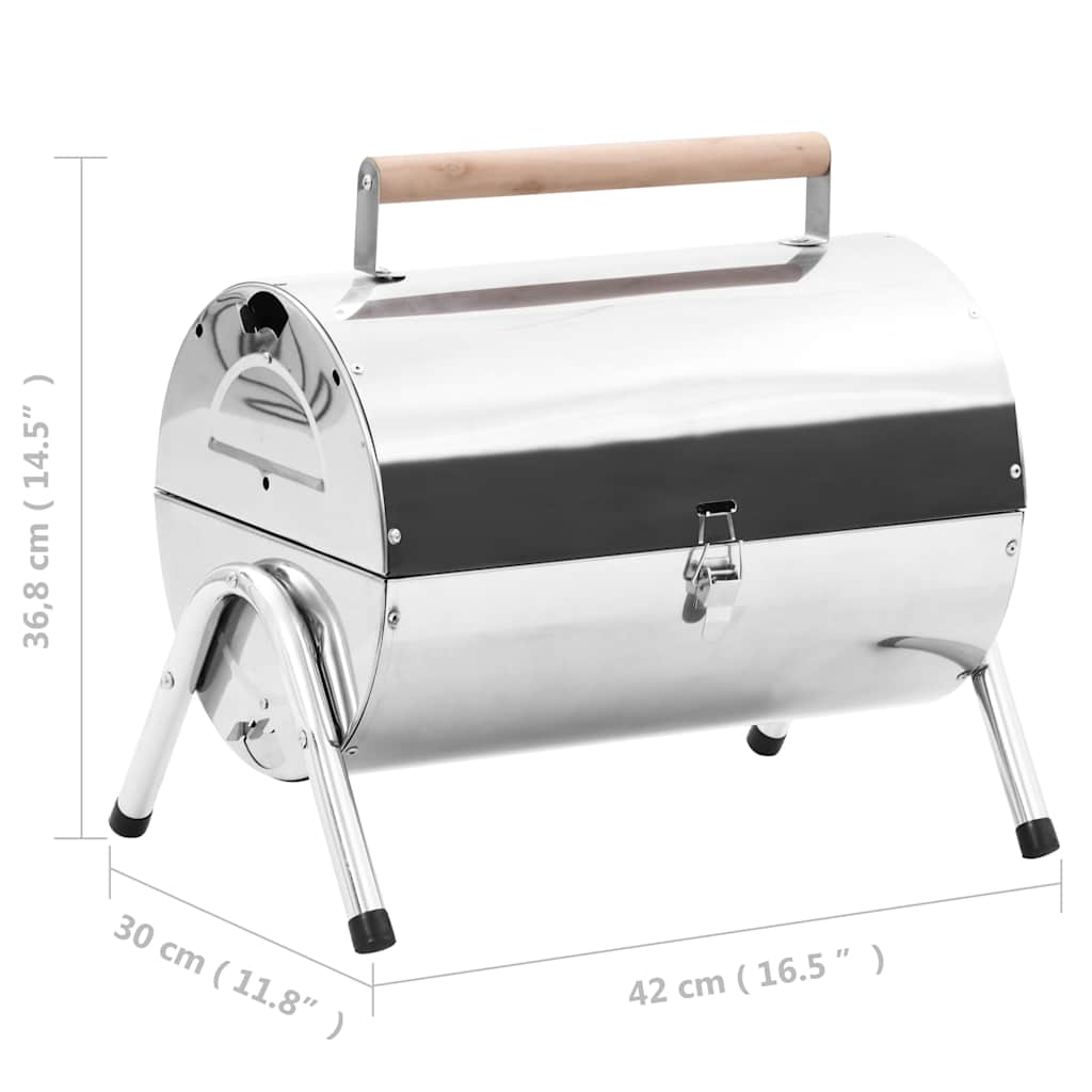 Tragbarer Tisch-Holzkohlegrill Edelstahl Doppelrost 42x30x37 cm silber