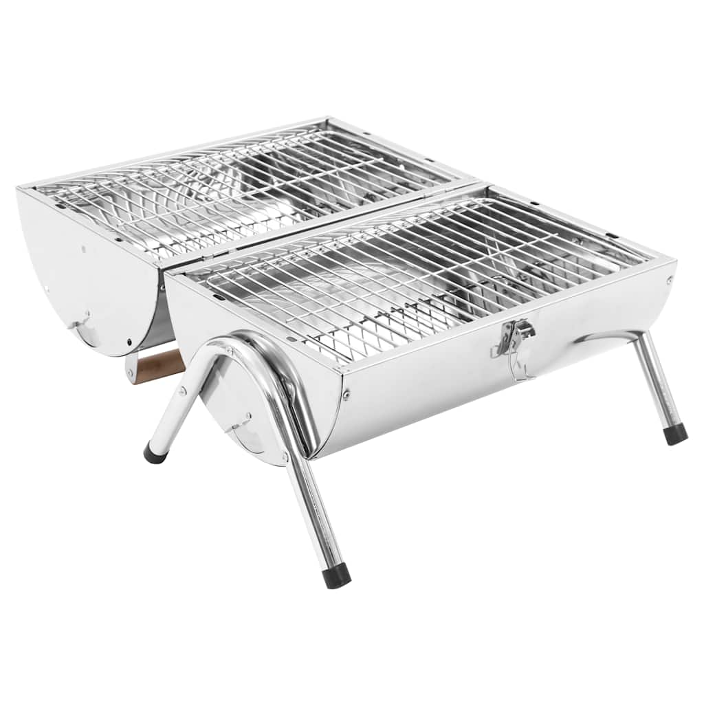 Tragbarer Tisch-Holzkohlegrill Edelstahl Doppelrost 42x30x37 cm silber