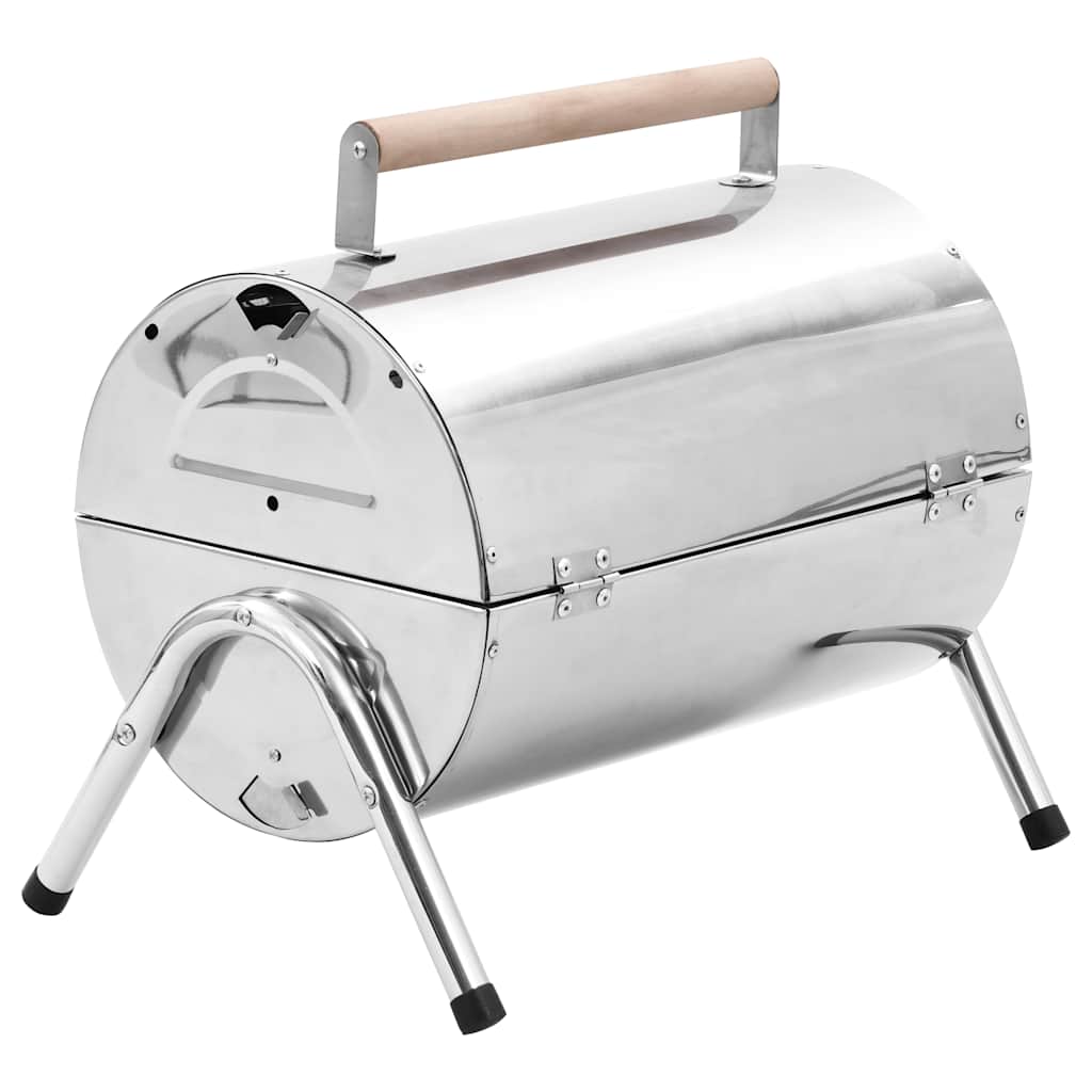 Tragbarer Tisch-Holzkohlegrill Edelstahl Doppelrost 42x30x37 cm silber