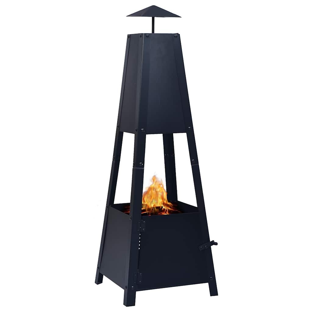 Feuerstelle Terrassenofen Kaminofen Schwarz 35×35×99 cm Stahl Feuerschale