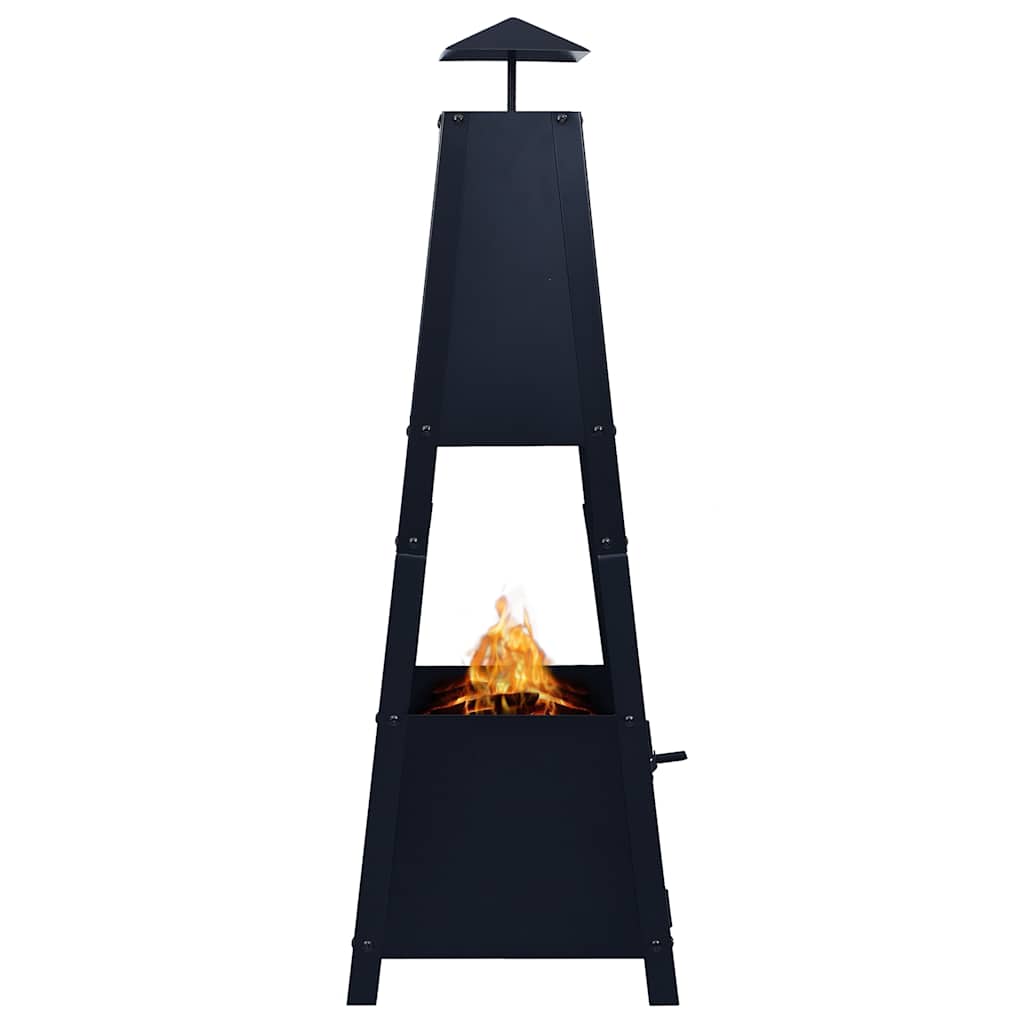 Feuerstelle Terrassenofen Kaminofen Schwarz 35×35×99 cm Stahl Feuerschale