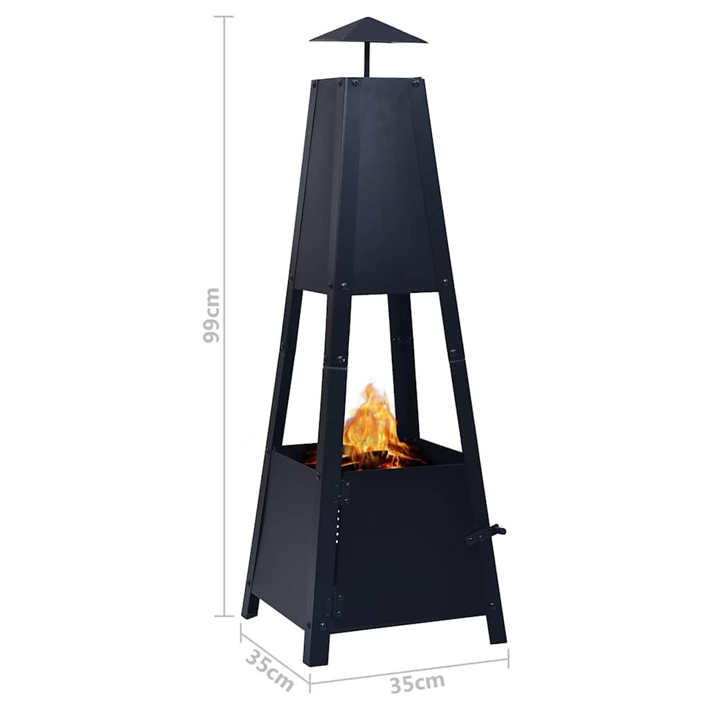 Feuerstelle Terrassenofen Kaminofen Schwarz 35×35×99 cm Stahl Feuerschale