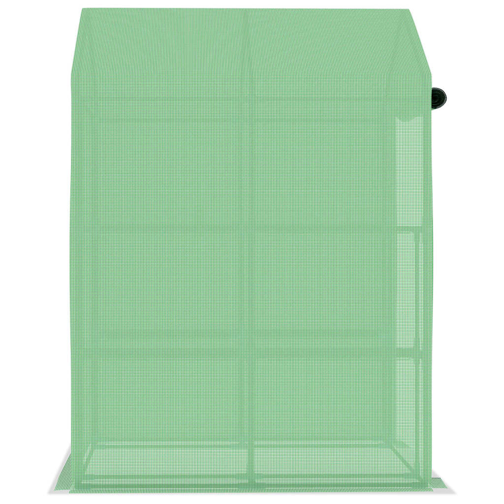 Foliengewächshaus mit Regalen Stahl 143x143x195 cm grün PE-Netzgewebe Rolltür