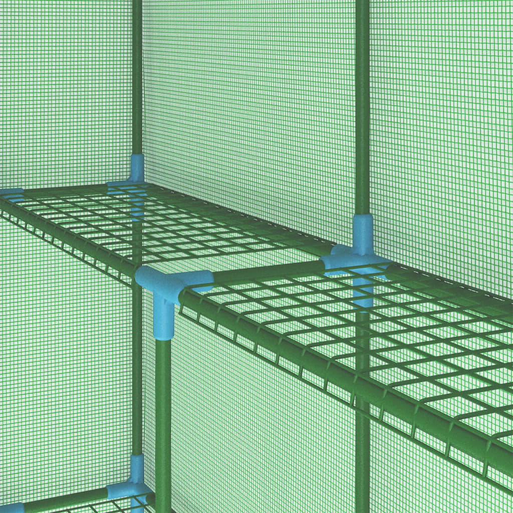 Foliengewächshaus mit Regalen Stahl 143x143x195 cm grün PE-Netzgewebe Rolltür