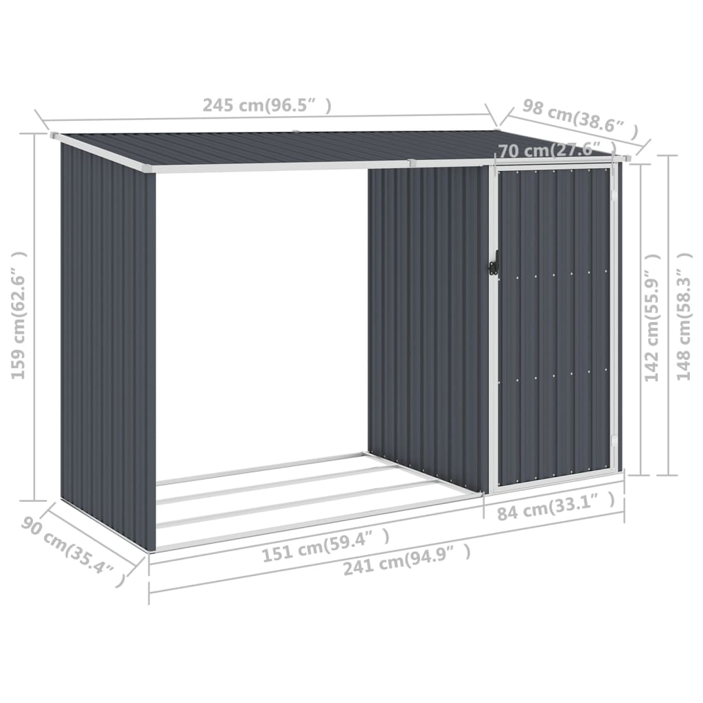 Brennholzlager Garten Anthrazit 245x98x159 cm Verzinkter Stahl Holzregal