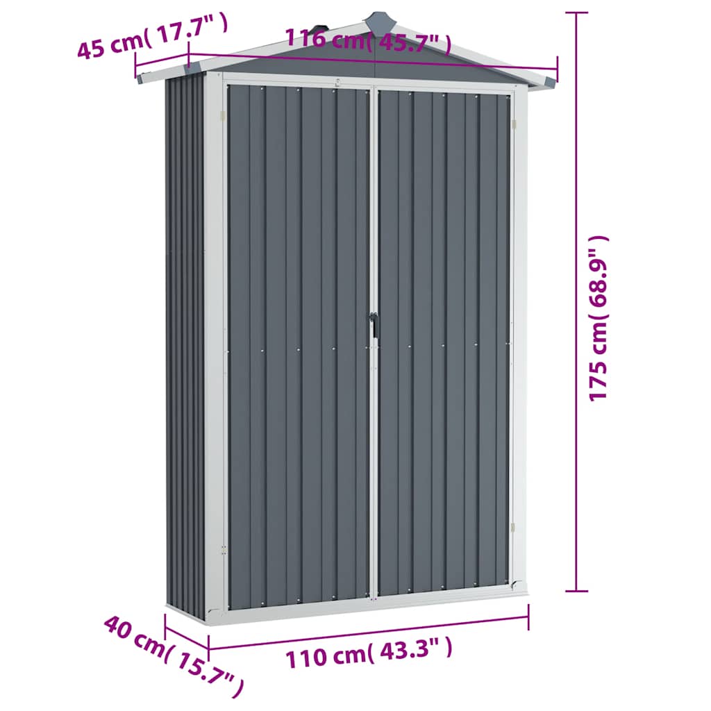 Gerätehaus grau 107,5x46x183 cm Stahl verzinkt Geräteschuppen Garten Werkzeug