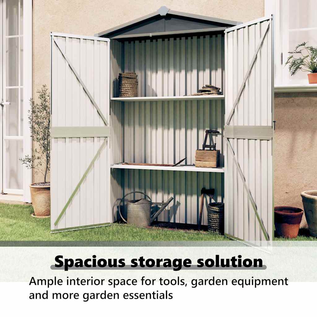 Gerätehaus grau 107,5x46x183 cm Stahl verzinkt Geräteschuppen Garten Werkzeug