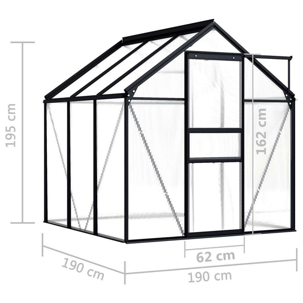 Gewächshaus Anthrazit Aluminium 3,61 m² Treibhaus Alu Schwarz