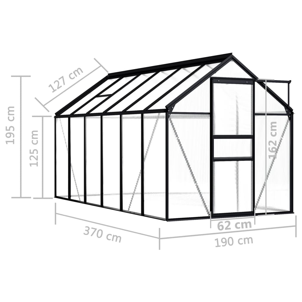 Gewächshaus Anthrazit Aluminium 7,03 m² Polycarbonatplatten