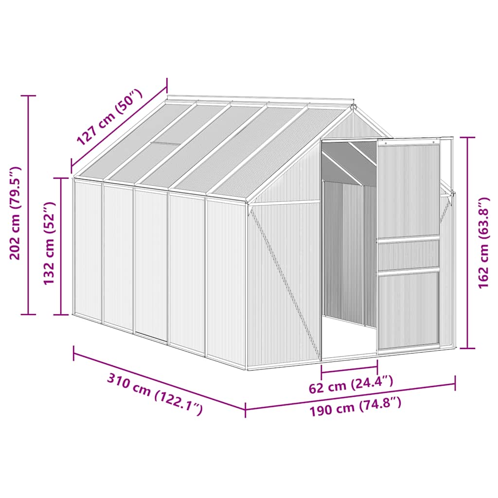 Gewächshaus mit Fundamentrahmen Anthrazit Aluminium 5,89 m³ Polycarbonat