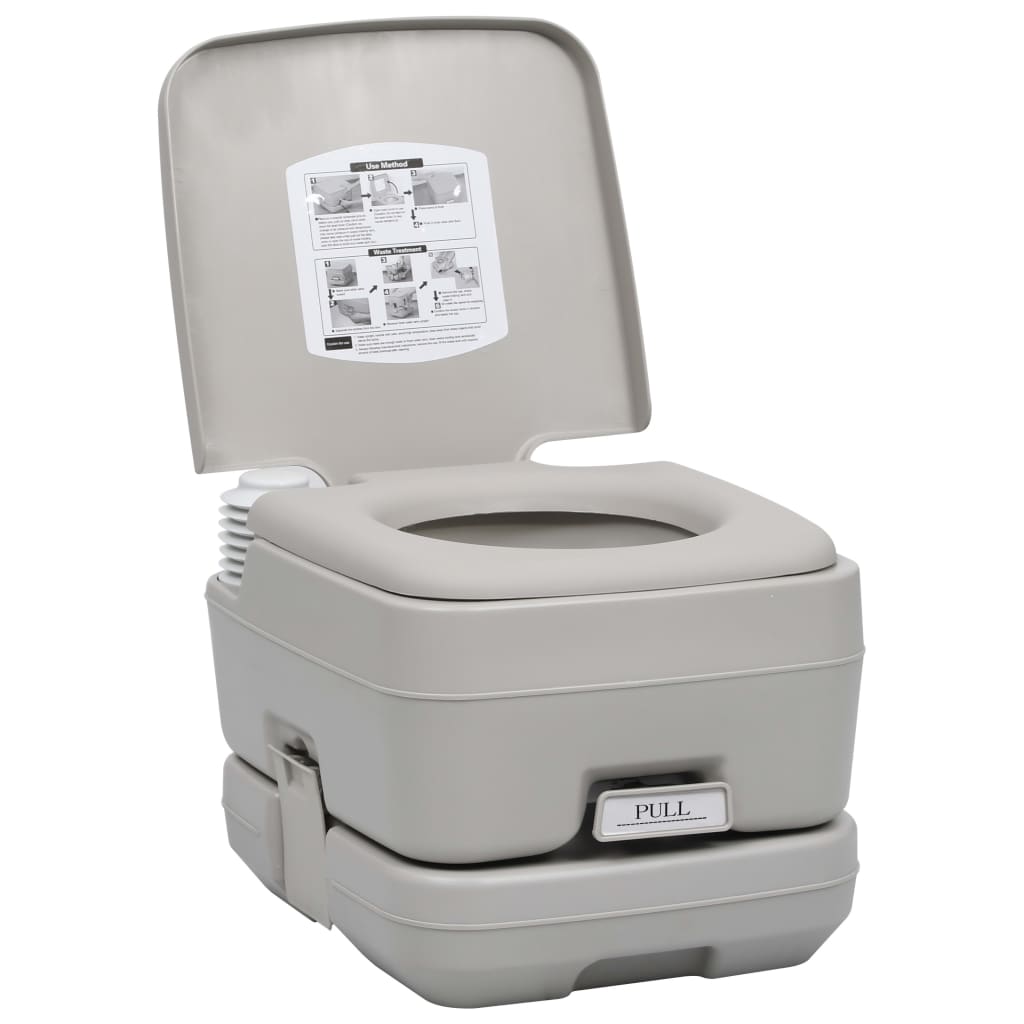 Tragbare Campingtoilette Grau 10 + 10 L mobiles WC 200kg Balgpumpe Klo