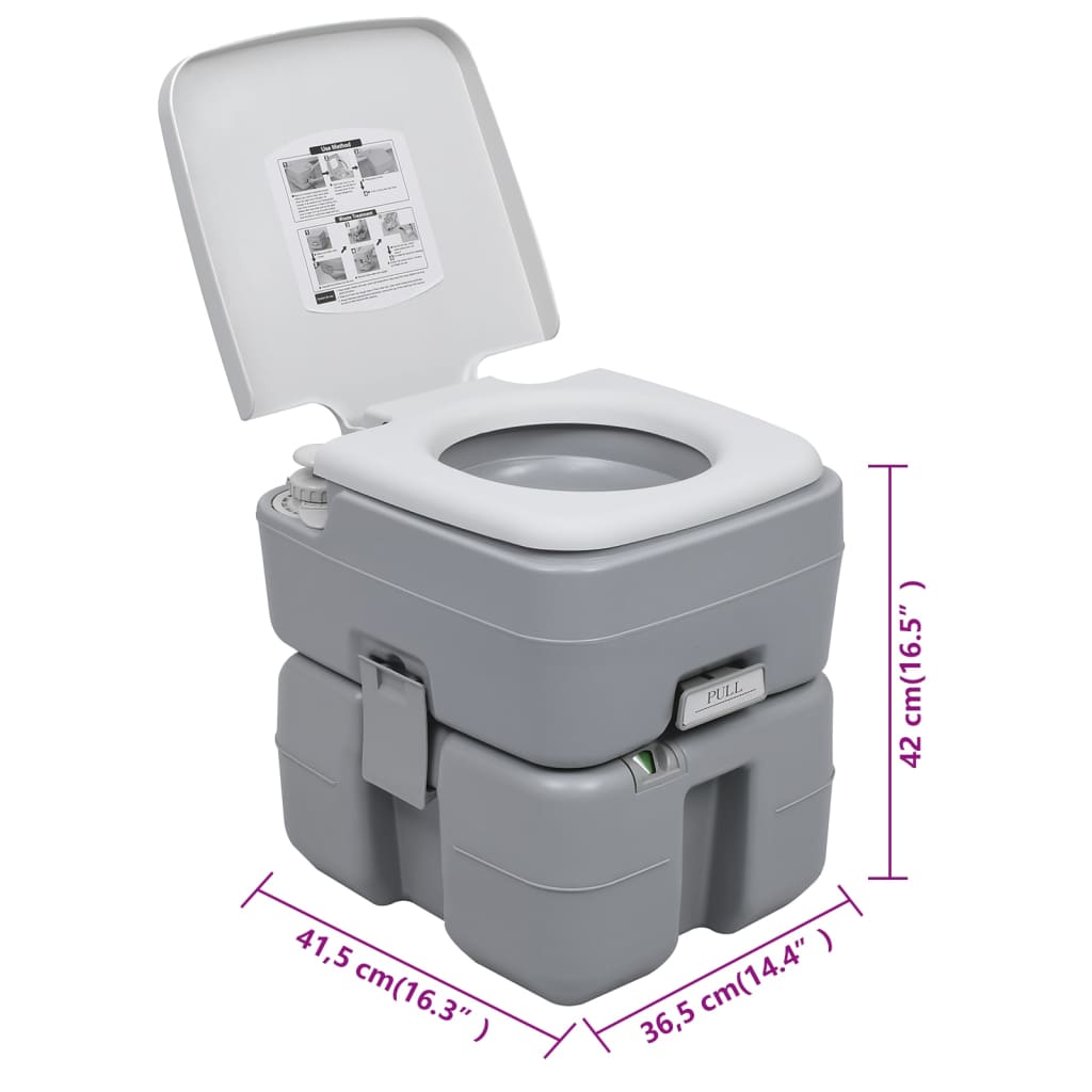 Tragbare Campingtoilette Grau 20 Liter Fassungsvermögen 10 Liter Spülwassertank