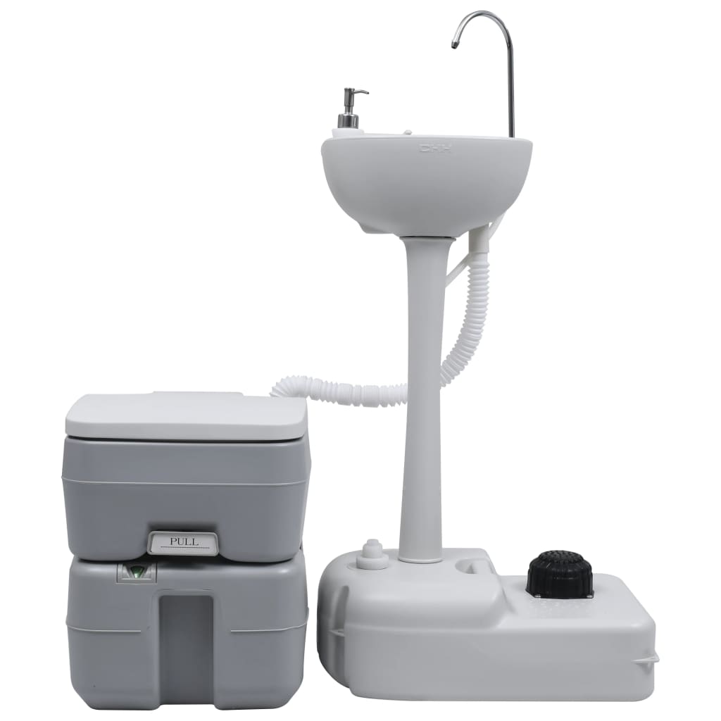 Campingtoilette 20 + 10 L und Handwaschbecken 17L Set Tragbar Grau