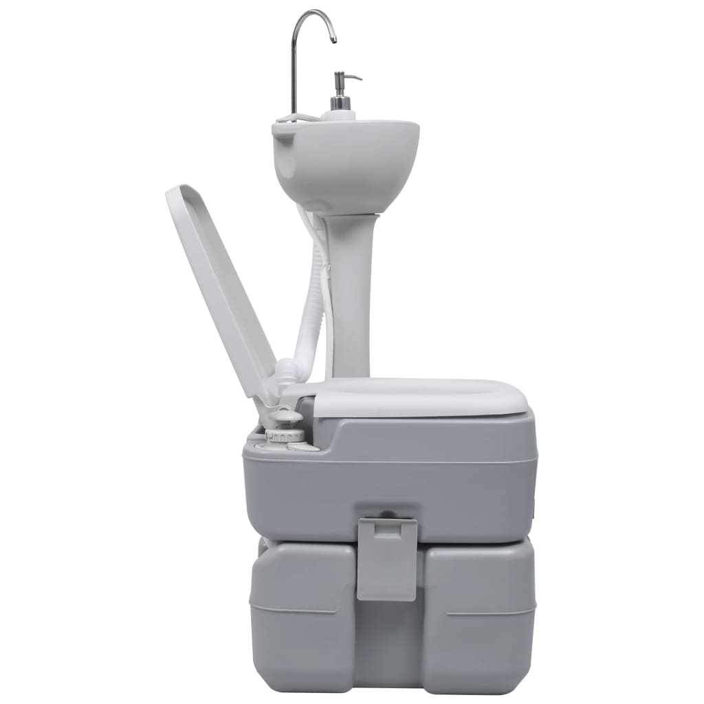 Campingtoilette 20 + 10 L und Handwaschbecken 17L Set Tragbar Grau