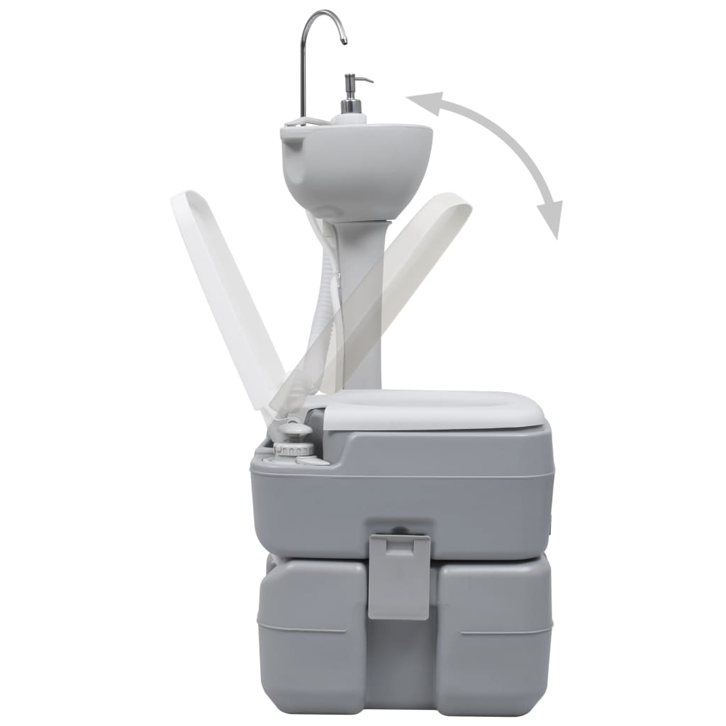 Campingtoilette 20 + 10 L und Handwaschbecken 17L Set Tragbar Grau