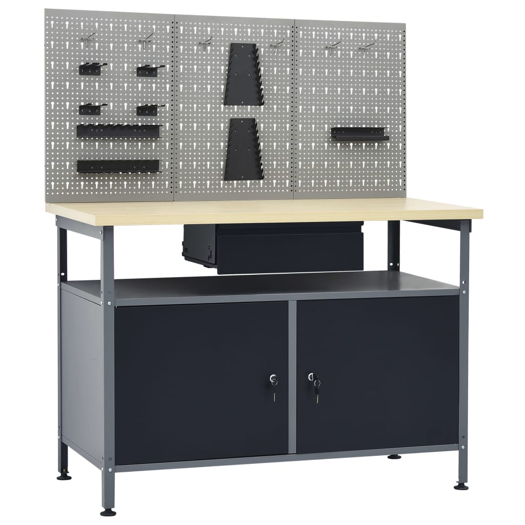 Werkbank mit 3 Werkzeugwänden Werkstatt Stahl Spanplatte 120 x 60 x 85 cm