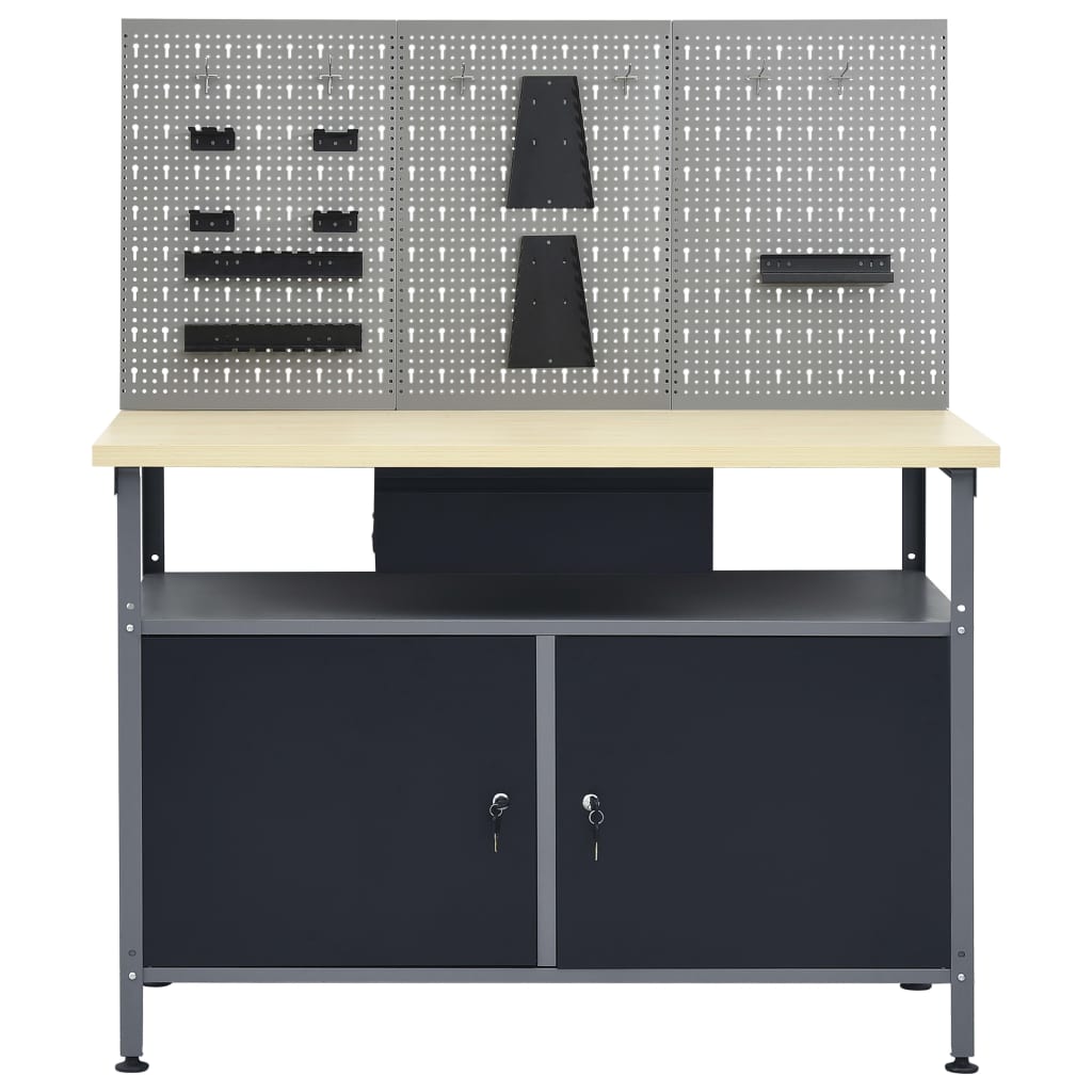 Werkbank mit 3 Werkzeugwänden Werkstatt Stahl Spanplatte 120 x 60 x 85 cm