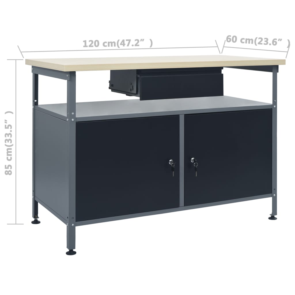 Werkbank mit 3 Werkzeugwänden Werkstatt Stahl Spanplatte 120 x 60 x 85 cm