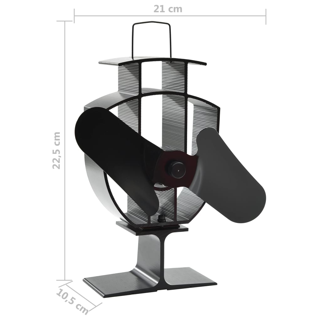 Kaminofen Ventilator Kaminventilator 2 Blätter Schwarz stromlos wärmebetrieben