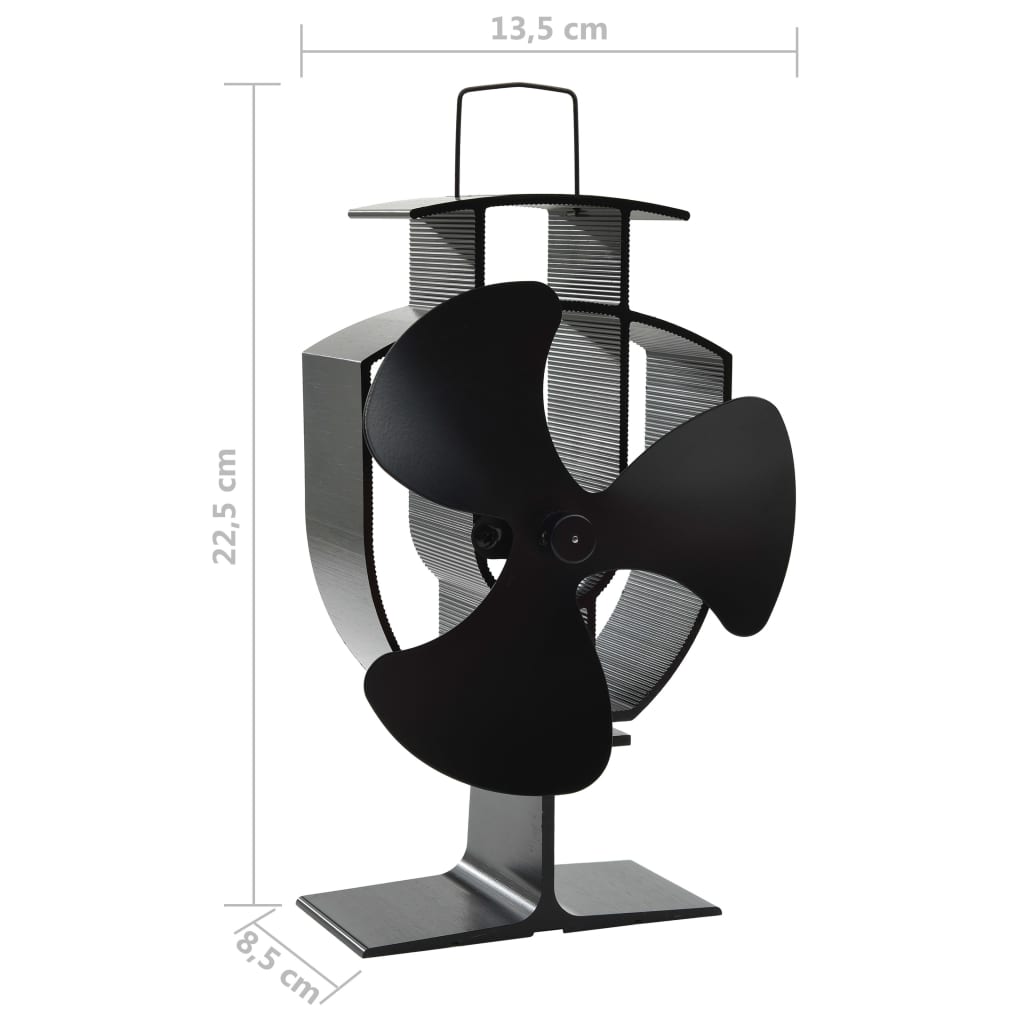 Kaminofen Ventilator Kaminventilator 3 Blätter Schwarz stromlos Wärmeverteiler