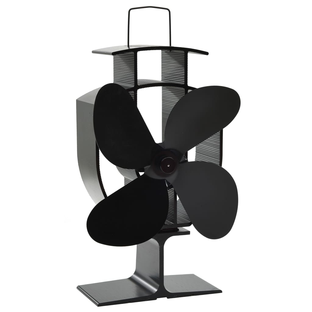 Kaminofen Ventilator Kaminventilator 4 Blätter Schwarz stromlos wärmebetrieben