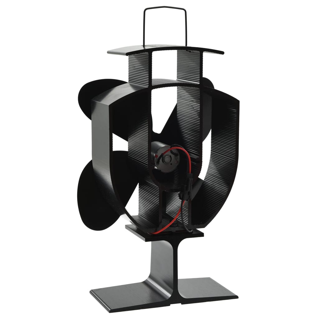 Kaminofen Ventilator Kaminventilator 4 Blätter Schwarz stromlos wärmebetrieben