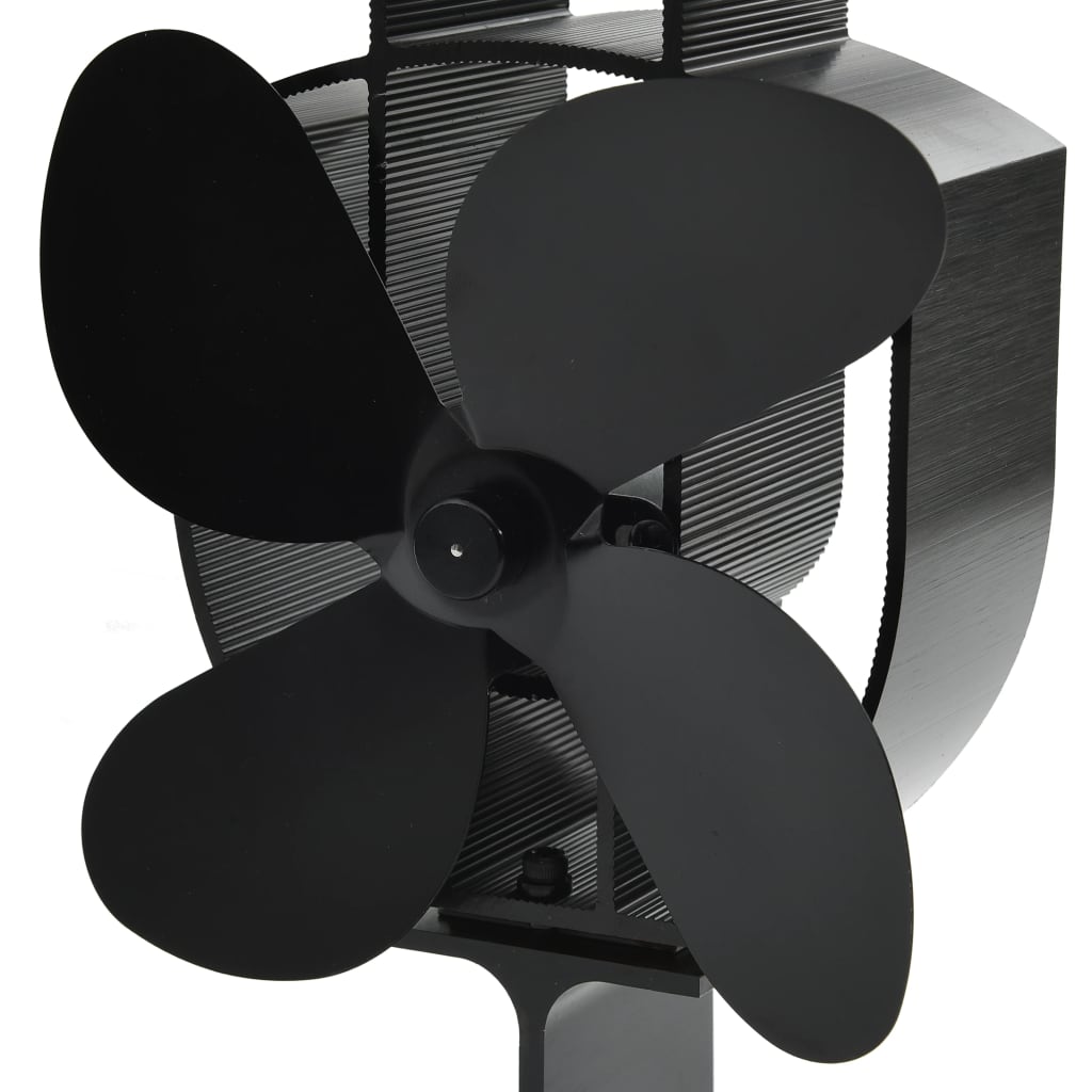 Kaminofen Ventilator Kaminventilator 4 Blätter Schwarz stromlos wärmebetrieben