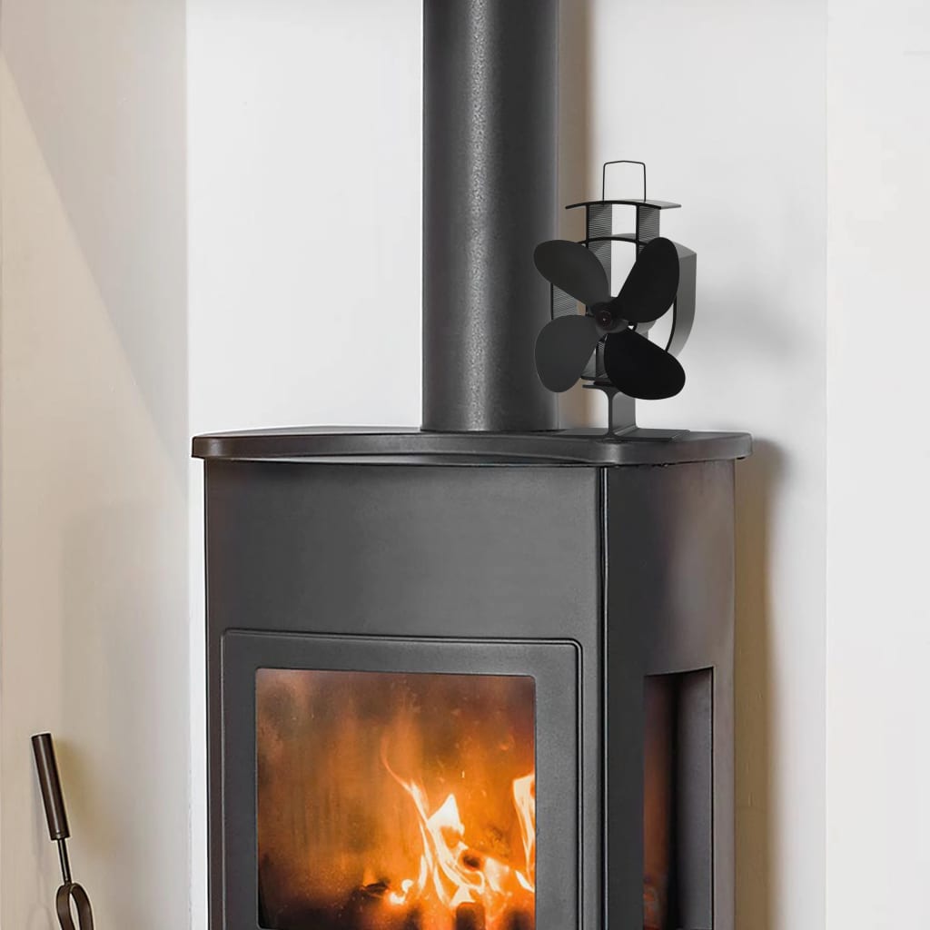 Kaminofen Ventilator Ofenventilator 4 Blätter Schwarz stromlos wärmebetrieben