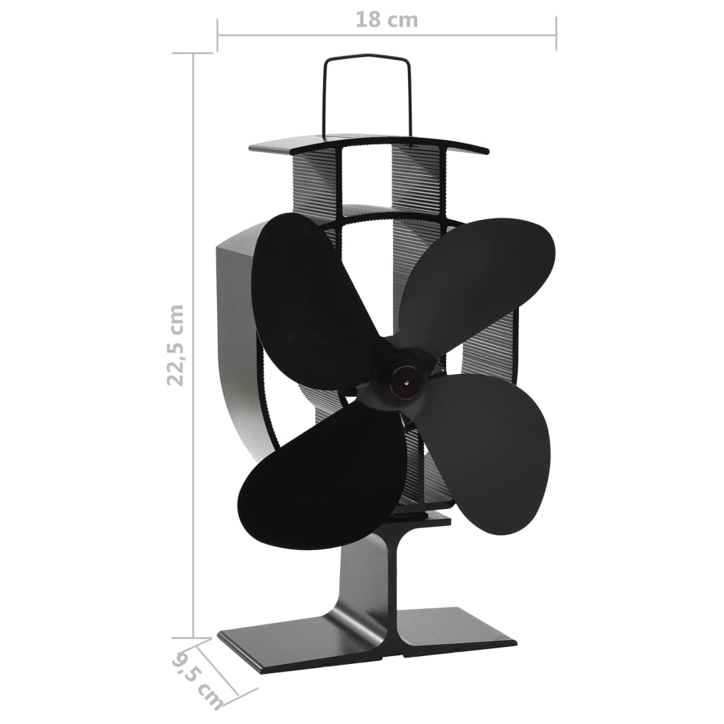 Kaminofen Ventilator Kaminventilator 4 Blätter Schwarz stromlos wärmebetrieben