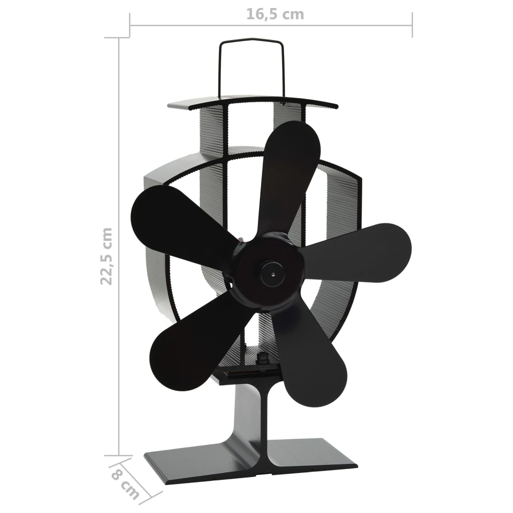 Kaminofen Ventilator Kaminventilator 5 Blätter Schwarz stromlos wärmebetrieben