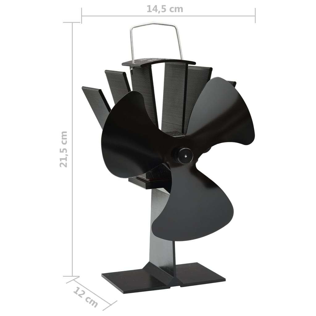 Kaminofen Ventilator Kaminventilator 3 Blätter Schwarz stromlos wärmebetrieben