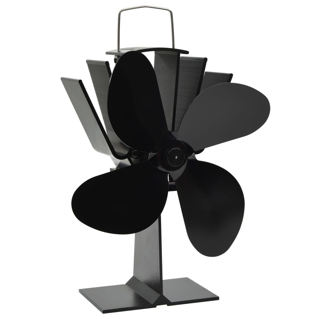 Kaminofen Ventilator Kaminventilator 4 Blätter Schwarz stromlos Wärmeverteiler