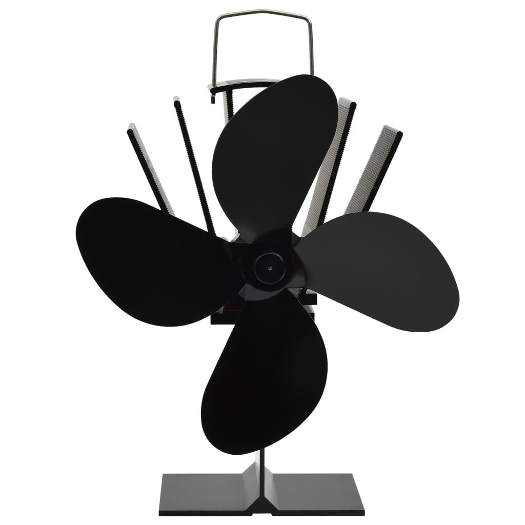 Kaminofen Ventilator Kaminventilator 4 Blätter Schwarz stromlos Wärmeverteiler