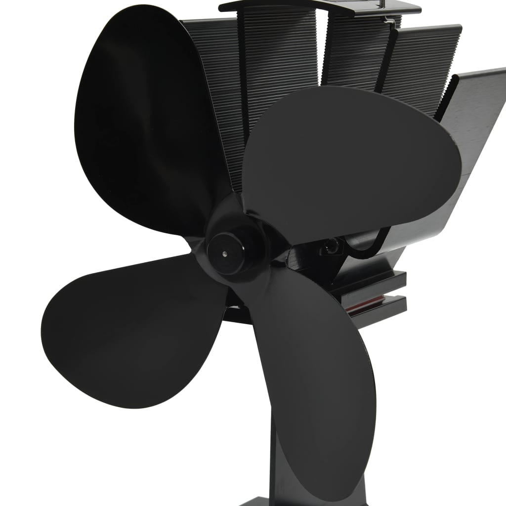 Kaminofen Ventilator Kaminventilator 4 Blätter Schwarz stromlos Wärmeverteiler