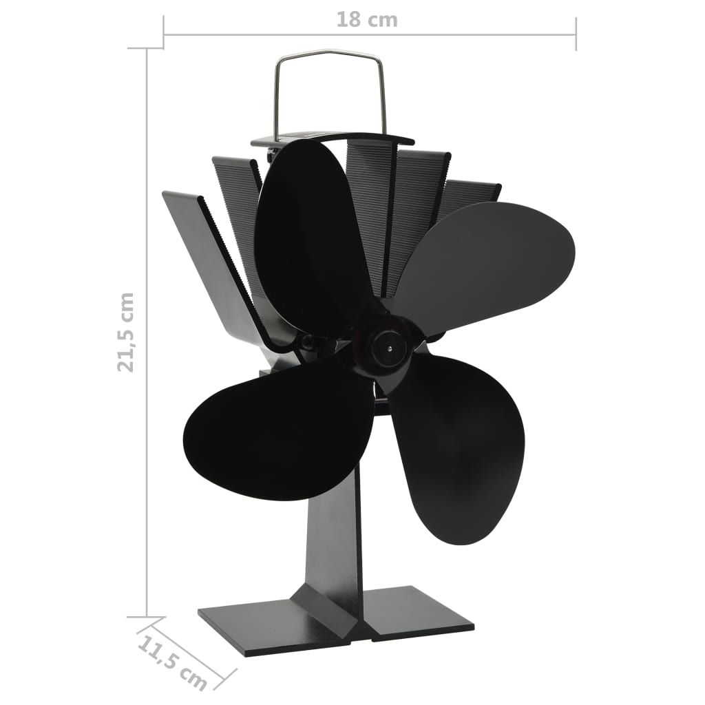 Kaminofen Ventilator Kaminventilator 4 Blätter Schwarz stromlos Wärmeverteiler