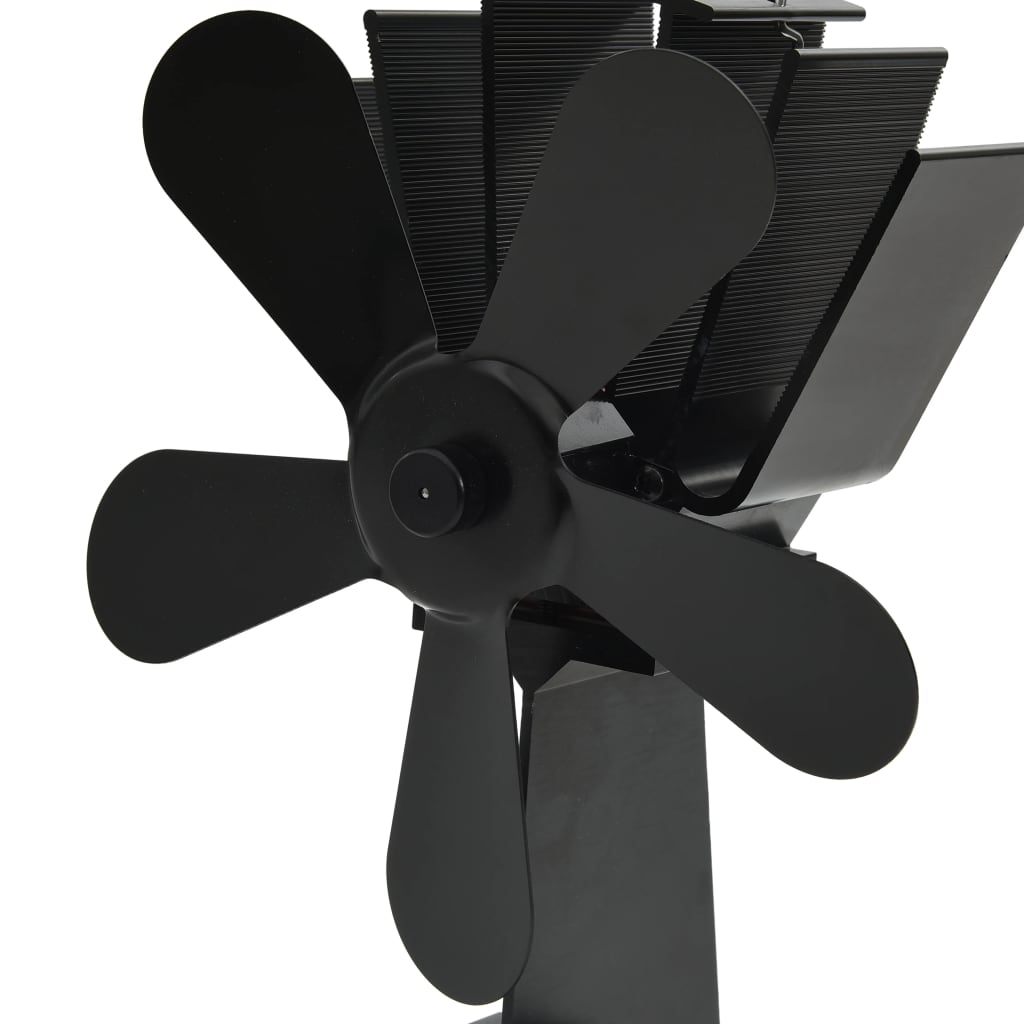 Kaminofen Ventilator Kaminventilator 5 Blätter Schwarz stromlos Wärmeverteiler