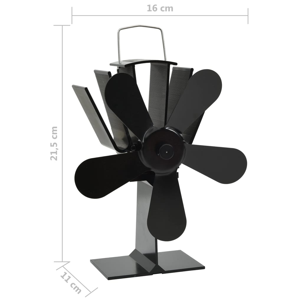 Kaminofen Ventilator Kaminventilator 5 Blätter Schwarz stromlos Wärmeverteiler