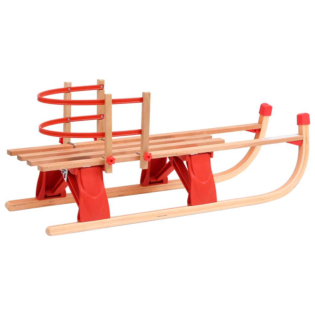 Klappschlitten mit Rückenlehne Holz 110 cm Holzschlitten klappbar faltbar rot