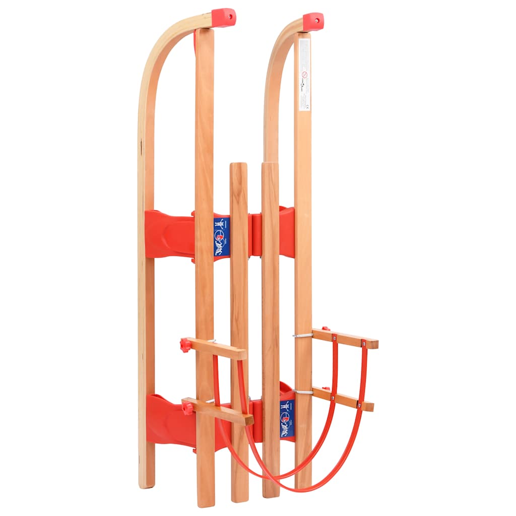 Klappschlitten mit Rückenlehne Holz 110 cm Holzschlitten klappbar faltbar rot