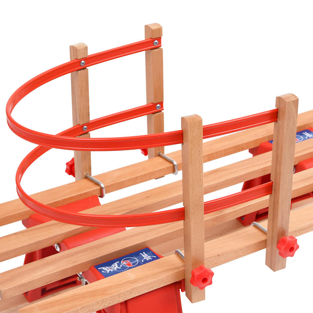 Klappschlitten mit Rückenlehne Holz 110 cm Holzschlitten klappbar faltbar rot
