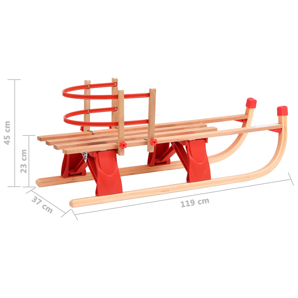 Klappschlitten mit Rückenlehne Holz 110 cm Holzschlitten klappbar faltbar rot