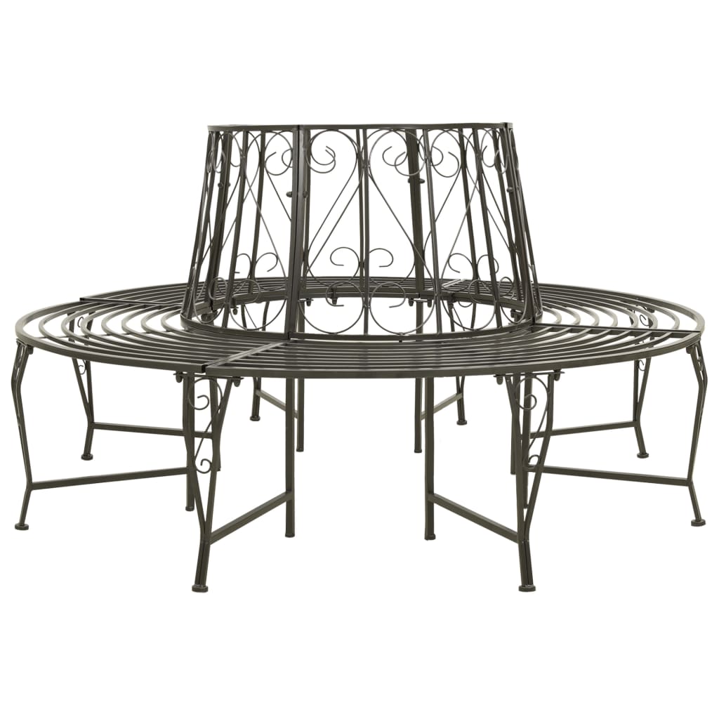Baumbank Ø160 cm x 89 cm Schwarz Stahl silbergrau Gartenbank