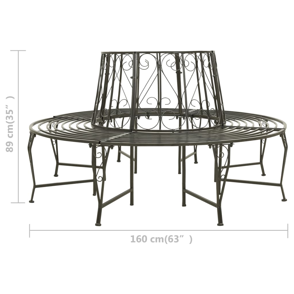Baumbank Ø160 cm x 89 cm Schwarz Stahl silbergrau Gartenbank