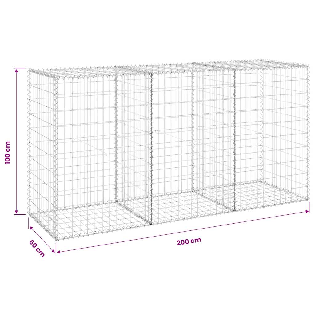 Gabionenwand mit Abdeckung Verzinkter Stahl 200x60x100 cm Zaun Steinmauer